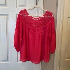 Umgee Vibrant Pink Crochet Blouse